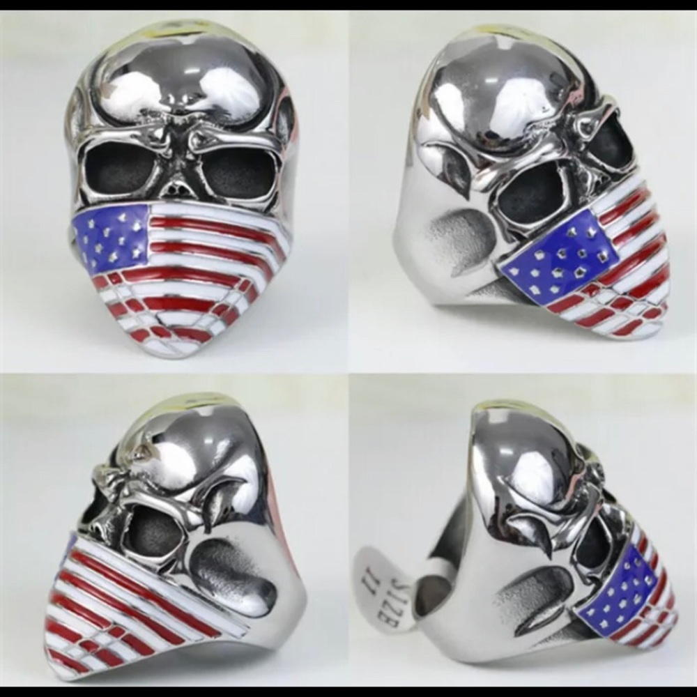 American Flag Skull Ring Size